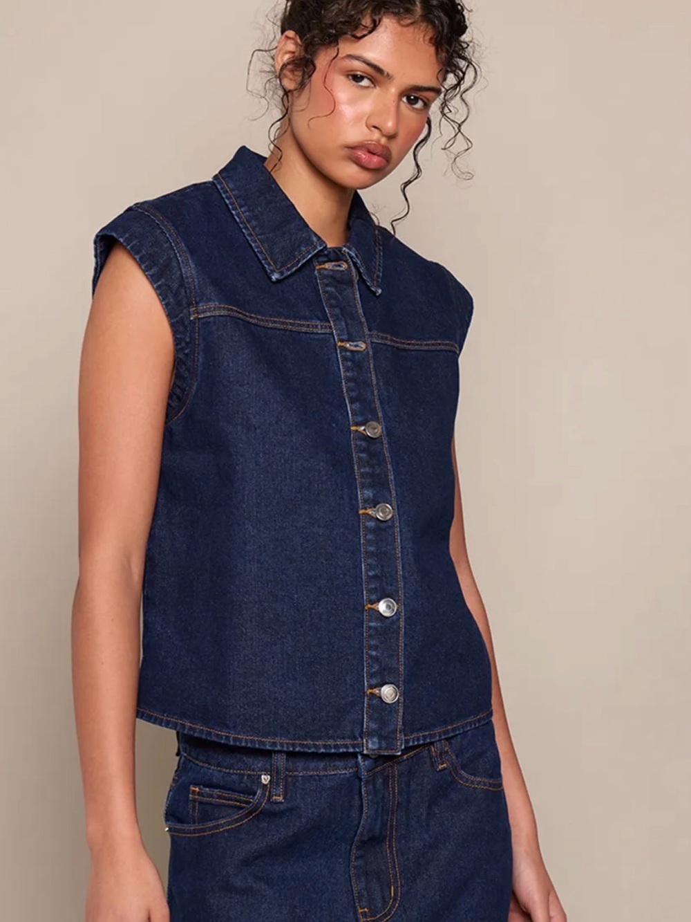 Pretty little thing Sleeveless Dark Blue Denim Shirt - Women Jeans